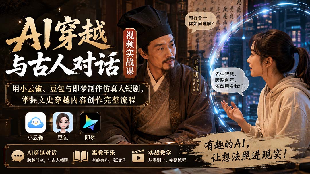 【2026.08.31】AI穿越短剧实战课:用小云雀、豆包与即梦打造仿真人对话,轻松掌握文史穿越创作全流程-