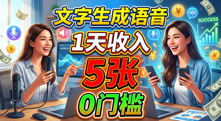 【2026.09.01】文字转语音，日入5张，零门槛赚美刀-