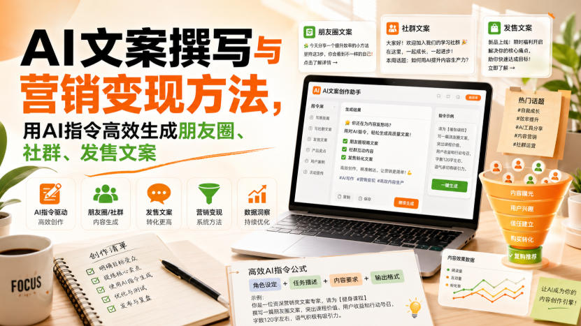 【2026.08.28】AI文案变现秘籍：一键生成朋友圈、社群与发售爆款文案的高效指令技巧-