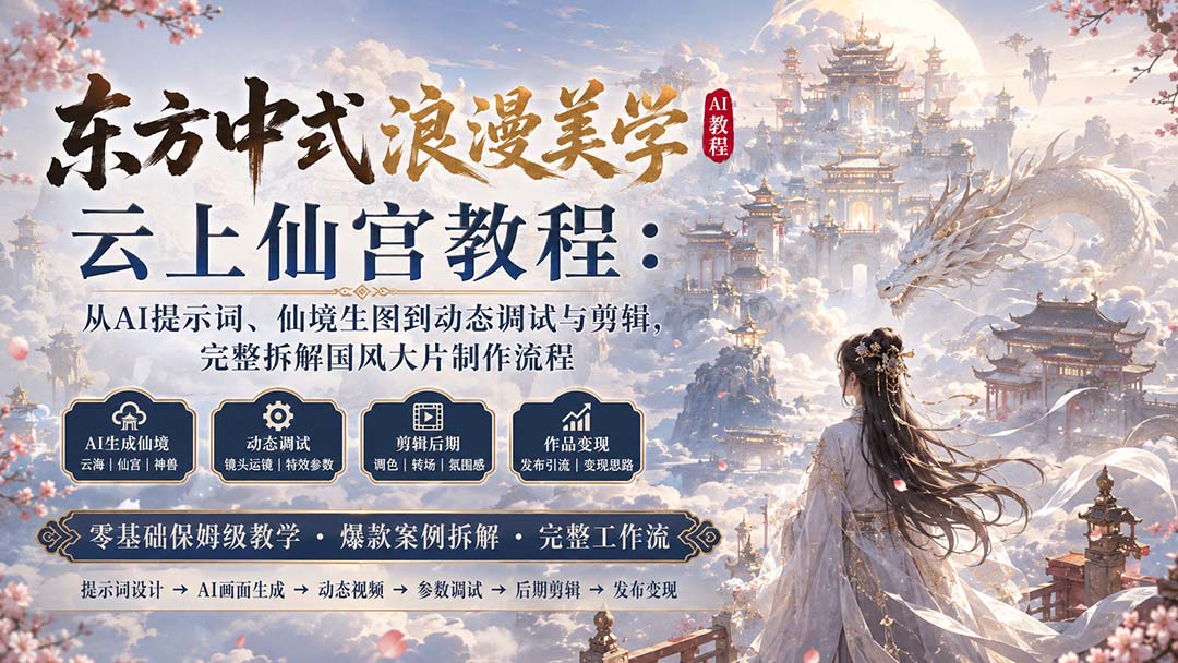 【2026.08.30】东方仙宫美学全攻略:AI提示词、仙境生图到动态剪辑,一站式拆解国风大片创作秘籍-