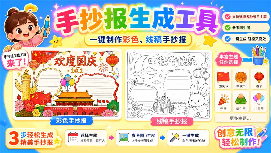 【2026.09.05】告别豆包生图！手抄报一键批量生成，高清无水印全免费-