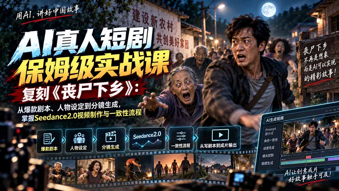 【2026.09.10】AI真人短剧全流程实操课，从爆款剧本到分镜生成，用Seedance2.0复刻《丧尸下乡》并掌握一致性制作-