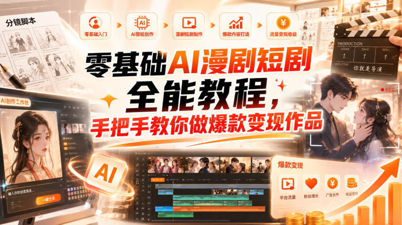 【2026.09.03】零基础玩转AI漫剧短剧!从智能体搭建到爆款变现,全流程实战教程,手把手教你打造吸金作品-