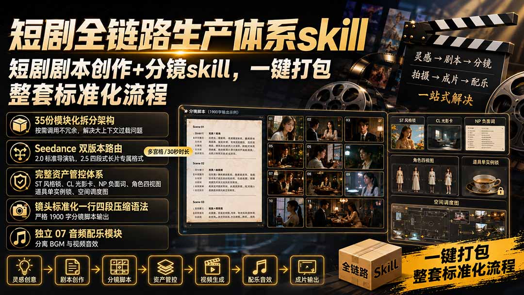 【2026.08.17】短剧生产全流程神器:剧本创作+分镜设计,一键打包标准化操作!-