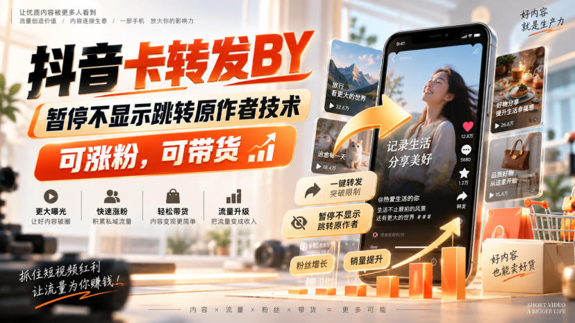 【2026.09.09】抖音卡转发搬运黑科技,一键暂停跳转原作者,轻松涨粉带货两不误!-