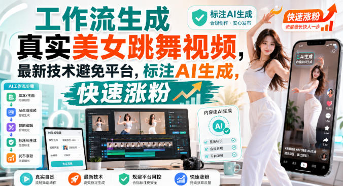 【2026.08.26】AI美女跳舞视频一键生成,绕过平台审核的最新玩法,轻松涨粉!-