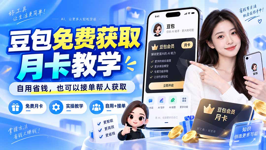 【2026.09.10】豆包月卡免费领取攻略,自用省一笔,还能帮人接单赚回来-
