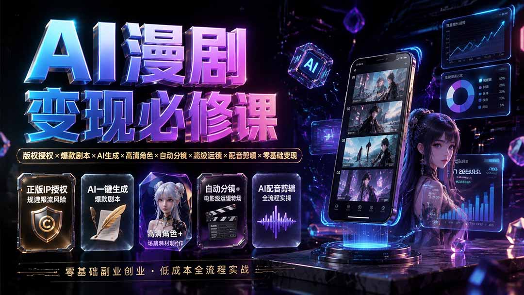 【2026.08.02】AI漫剧赚钱全攻略：从版权授权到爆款制作，零基础也能轻松变现-