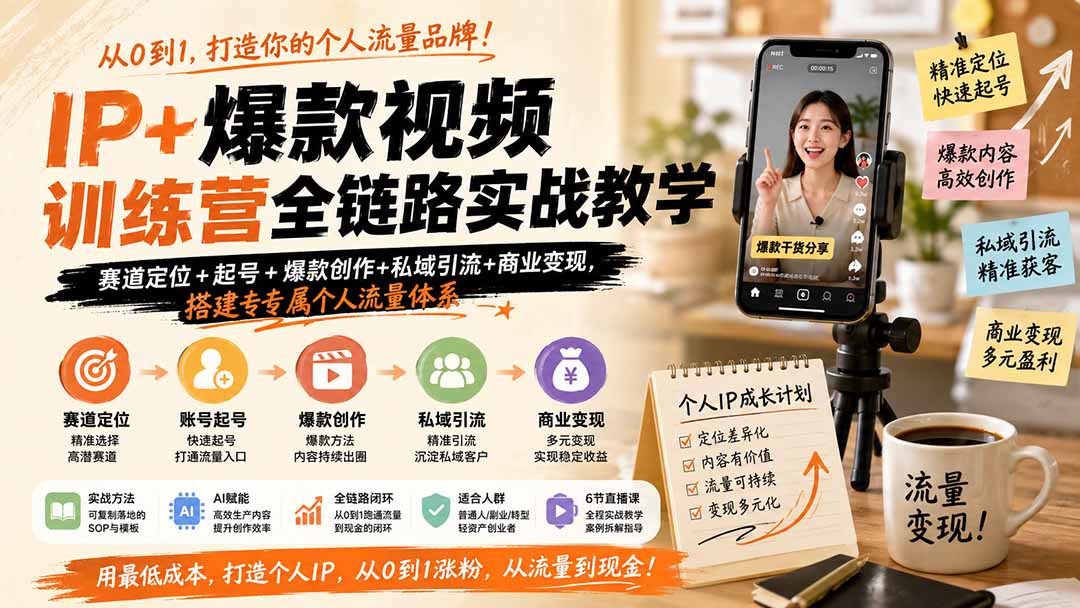 【2026.08.13】IP变现全链路实操课：从定位到爆款，手把手搭建你的专属流量引擎-