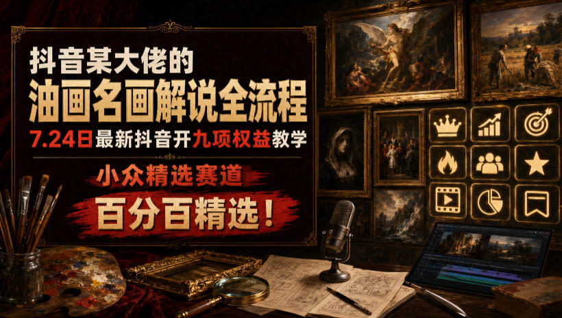 【2026.07.24】抖音油画大佬深度解析：名画解说全流程+九项权益教学，小众高收益赛道，纯干货分享！-