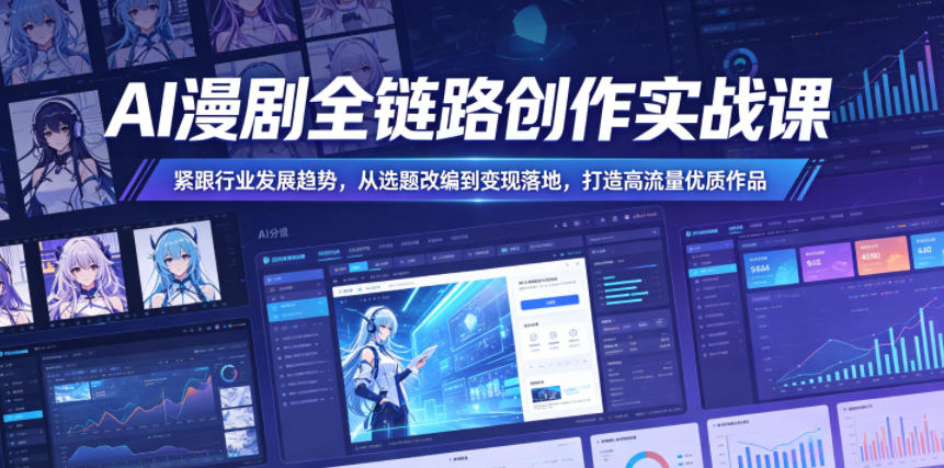 【2026.05.29】1. 从选题到变现:AI漫剧全链路创作实战,打造高流量优质作品
2. 紧跟行业趋势,AI漫剧创作实战课:选题改编与变现全攻略
3. 高流量作品打造指南:AI漫剧全链路实战,从改编到落地
4. 解锁AI漫剧爆款密码:全链路创作实战,选题变现一步到位-