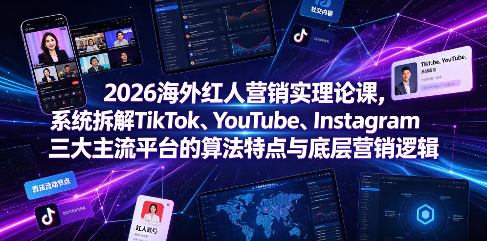 【2026.07.01】2026海外红人营销实战课：深度剖析TikTok、YouTube、Instagram三大平台算法与核心营销逻辑-