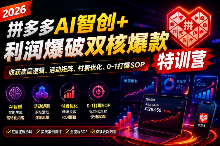 【2026.07.16】2026拼多多AI智创与利润爆破双核特训营：解锁底层逻辑、活动矩阵、付费优化、从0到1打爆SOP-