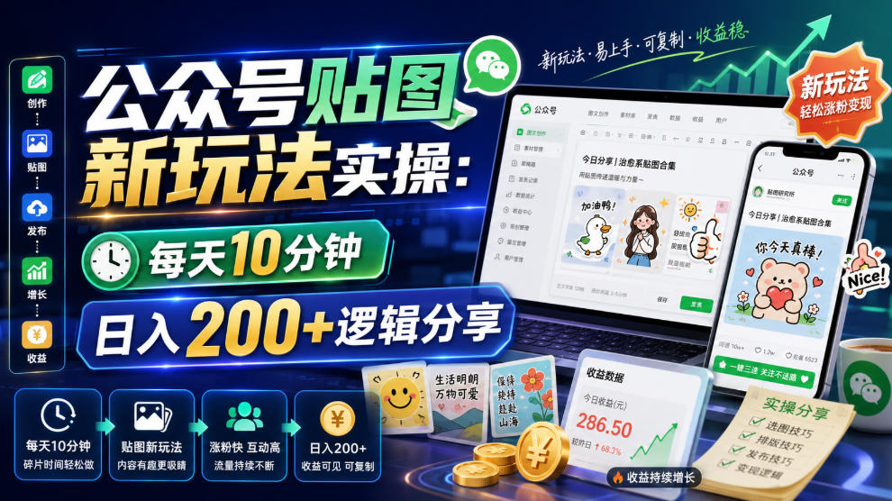 【2026.07.13】公众号贴图新技巧实操：每天10分钟，轻松日入200+的赚钱逻辑大揭秘-