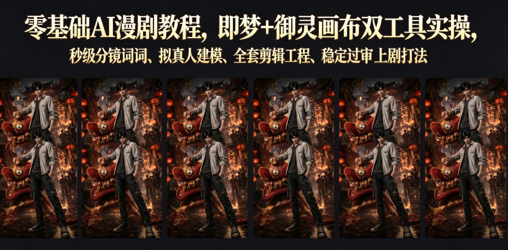 【2026.07.01】零基础也能上手的AI漫剧教程：即梦+御灵画布双工具实战，秒出分镜提示词、拟真人建模、全套剪辑流程，稳定过审上剧全攻略-