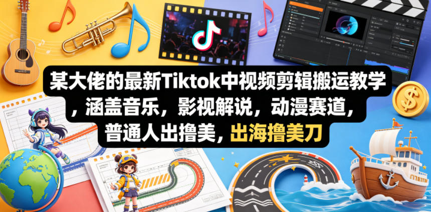 【2026.05.07】某大佬最新TikTok中视频剪辑搬运全攻略：音乐、影视解说、动漫赛道一网打尽，普通人也能轻松出海赚美金！-