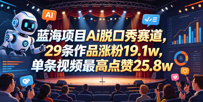 【2026.05.08】蓝海掘金！AI脱口秀赛道：29条视频狂揽19.1万粉，单条点赞破25.8万-