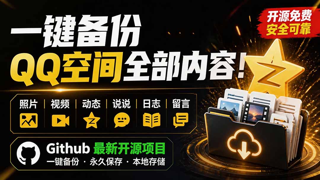 【2026.08.08】QQ空间一键全量备份：照片、视频、动态全存本地，GitHub开源神器QzoneArchive来了！-
