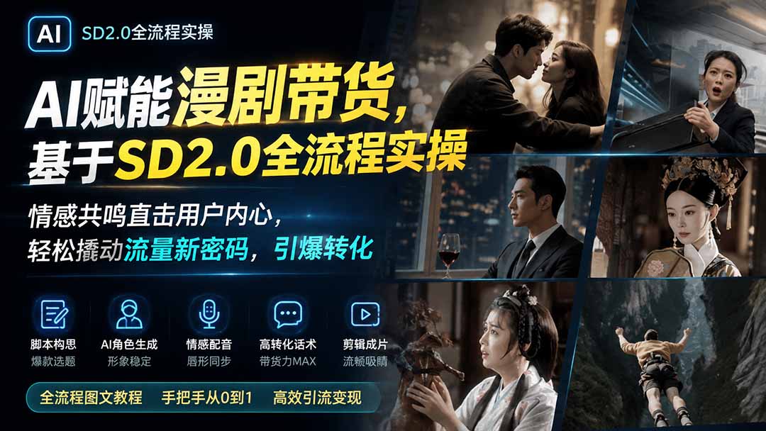 【2026.08.11】AI漫剧带货新玩法:SD2.0全流程实操,情感共鸣撬动流量,引爆转化率-