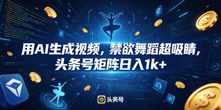 【2026.05.14】AI生成禁欲舞蹈视频，一篇文章引爆流量，头条号矩阵轻松日赚千元-