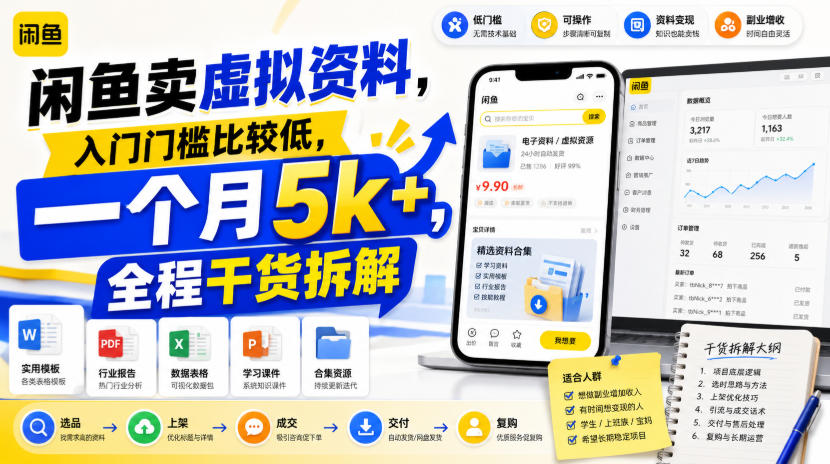 【2026.08.08】闲鱼卖虚拟资料,零基础也能月入5k+,手把手全流程拆解-