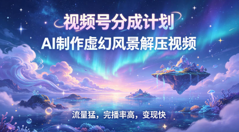 【2026.05.05】视频号分成新玩法！用AI做虚幻风景解压视频，流量爆发、完播率超高、变现超快-