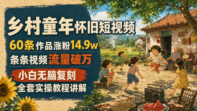 【2026.07.23】乡村童年怀旧爆款：60条视频涨粉14.9万，每条流量破万，小白也能轻松复刻，全套实操教程来了！-