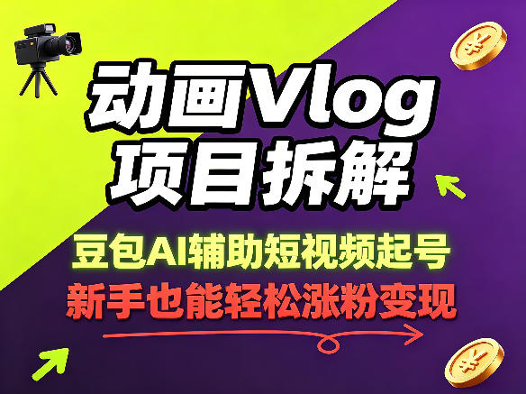 【2026.05.07】动画Vlog全流程拆解：豆包AI带你快速起号，新手也能轻松涨粉，43条作品涨粉8.3W！-