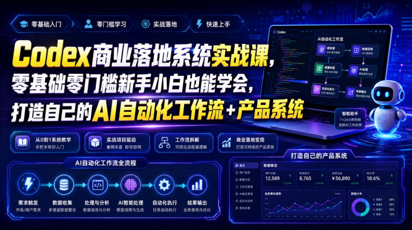 【2026.07.20】零基础也能轻松上手！Codex商业落地实战课，教你打造专属AI自动化工作流与产品系统-
