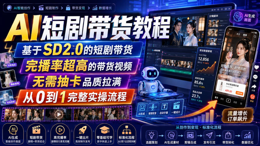 【2026.08.10】《SD2.0引爆短剧带货:零门槛实操,完播率飙升的AI视频制作全攻略》-