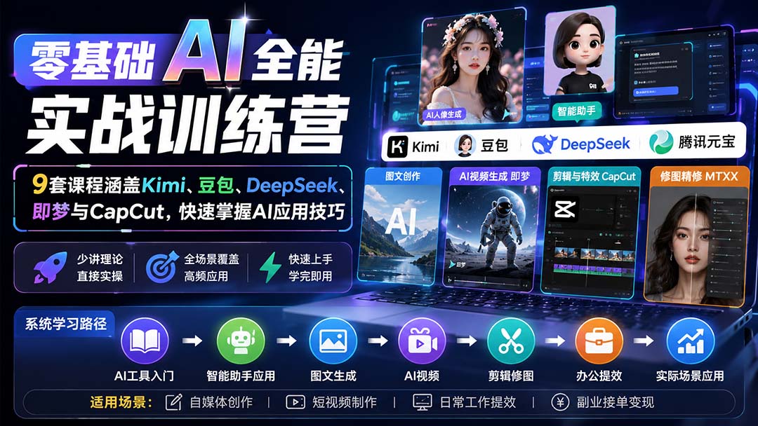 【2026.08.29】零基础也能玩转AI！9套实战课程，一站式搞定Kimi、豆包、DeepSeek、即梦与CapCut，轻松上手秒变高手-