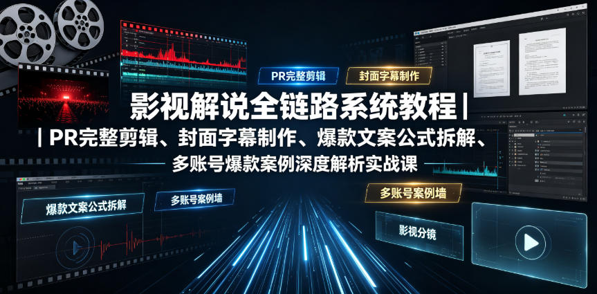 【2026.07.04】影视解说全流程实战课：PR剪辑+封面字幕制作+爆款文案公式+多账号案例深度拆解-