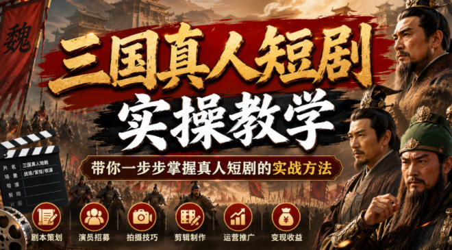 【2026.07.10】三国真人短剧实战教学，手把手教你掌握拍摄与变现技巧！-