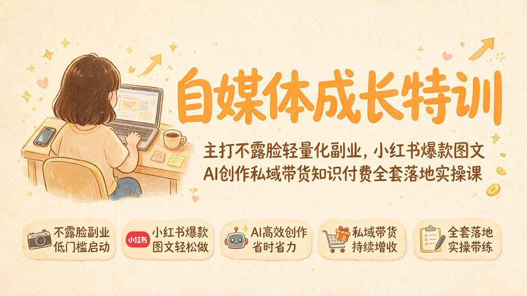 【2026.07.28】自媒体变现新玩法｜不露脸也能做副业，小红书爆款图文+AI创作+私域带货全攻略实操课-