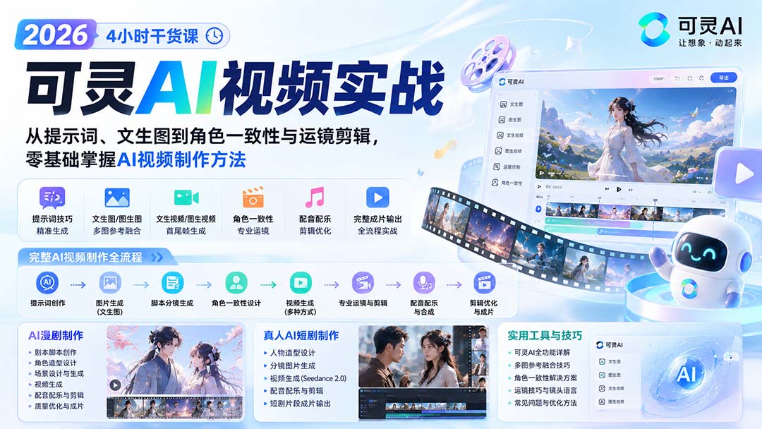 【2026.08.29】零基础速成AI视频：4小时实战课，从提示词到角色一致性与剪辑全掌握！-