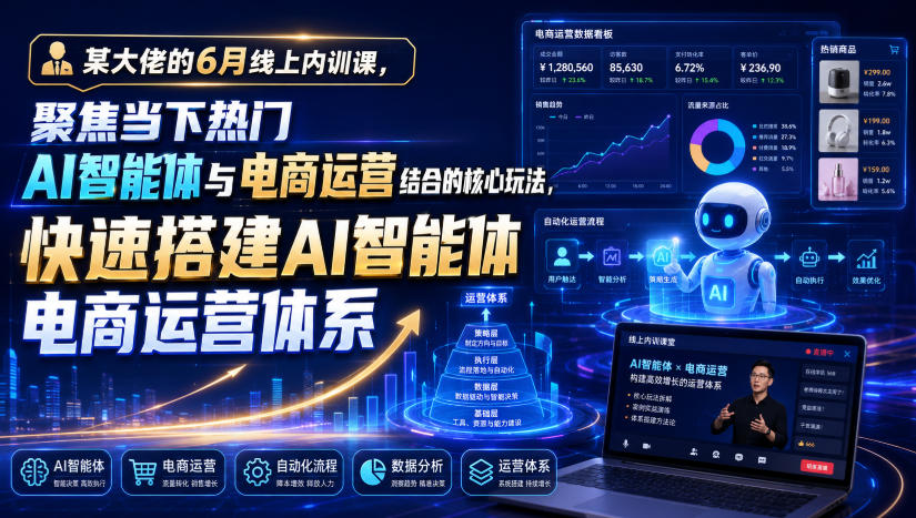 【2026.07.11】某大咖6月线上密训：揭秘AI智能体+电商运营核心玩法，快速搭建高效运营体系-