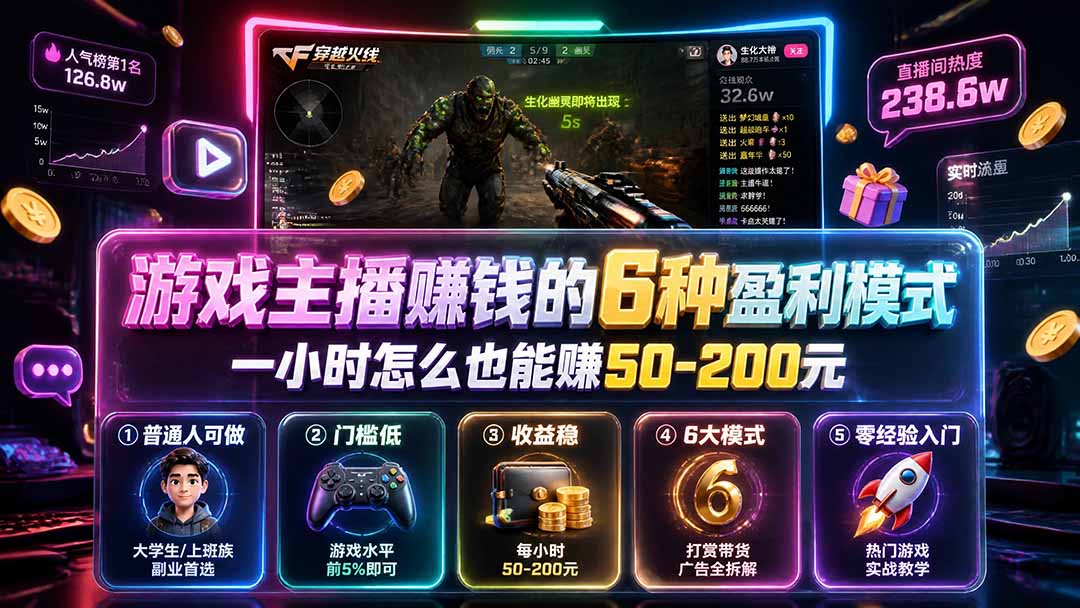 【2026.07.31】游戏主播日入过百？揭秘6大赚钱模式，新手也能轻松上手-