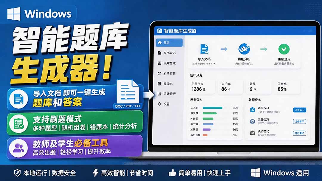 【2026.08.12】Windows智能刷题神器,文档一键导入秒变题库,学生教师效率翻倍!-