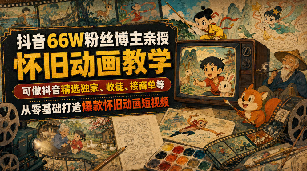 【2026.07.22】抖音66万粉大咖亲授：零基础也能打造爆款怀旧动画，独家收徒、商单全攻略-
