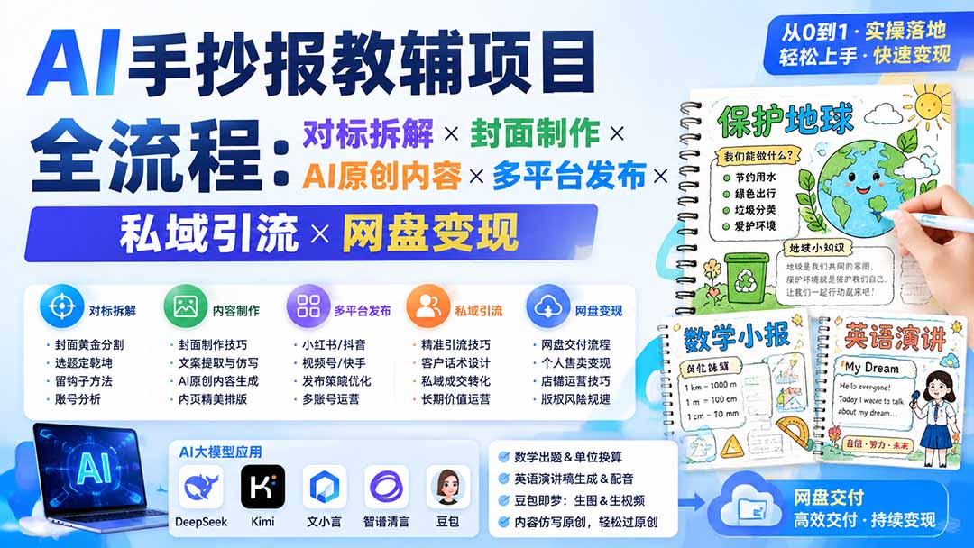 【2026.08.09】AI手抄报教辅变现全攻略:从对标拆解到网盘盈利的六步闭环-