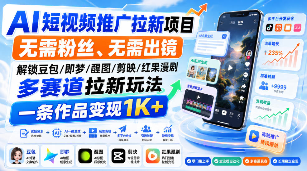 【2026.08.29】解锁AI短视频拉新新赛道，零粉零出镜，一条作品轻松变现1K+-