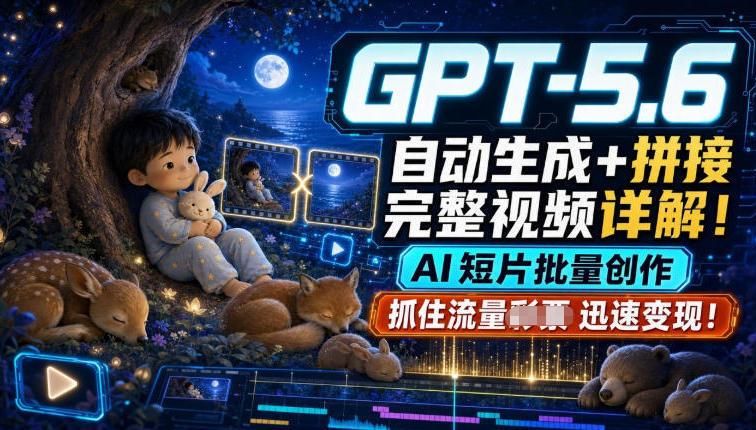 【2026.07.19】GPT-5.6自动生成+拼接完整视频全解析，AI批量创作短片，快速抓住流量实现变现！-