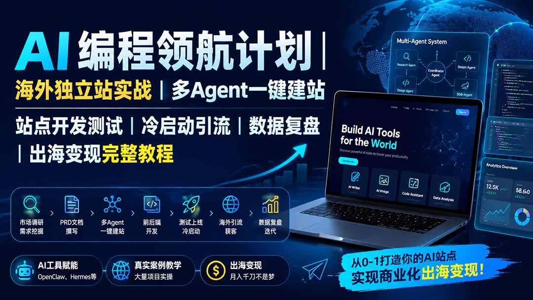 【2026.08.09】出海独立站全攻略：AI编程+多Agent建站+冷启动引流，从0到变现一步到位-