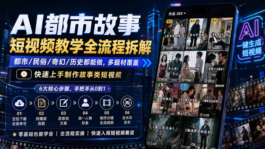 【2026.08.12】AI都市故事短视频制作全攻略:多题材覆盖,轻松上手爆款创作-