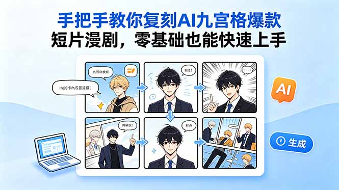 【2026.06.02】1. 零基础也能轻松学会！手把手复刻AI爆款九宫格漫剧短片
2. 从零开始，快速打造AI九宫格漫剧爆款短片，教程来了！
3. 不用怕零基础，一步步教你复刻AI九宫格热门漫剧短片
4. AI九宫格漫剧短片制作全攻略，新手也能秒上手-