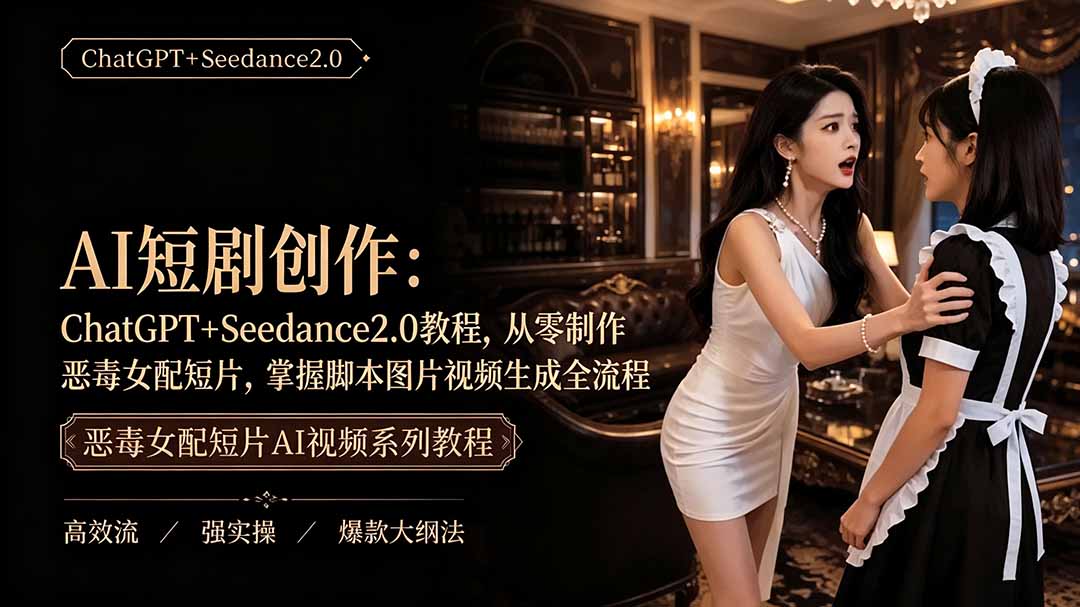 【2026.07.25】AI短剧创作：ChatGPT+Seedance2.0教程，从零制作恶毒女配短片，掌握脚本图片视频生成全流程-