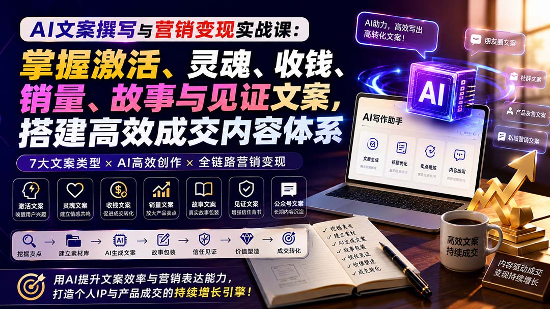 【2026.08.29】AI文案实战变现课:引爆激活、注入灵魂、轻松收钱、飙升销量,打造高转化成交内容系统-