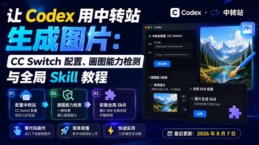 【2026.08.09】Codex 画图秘籍：中转站配置、能力实测与全局 Skill 全攻略-