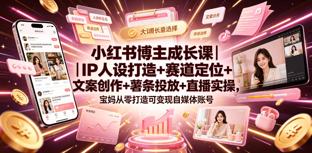 【2026.06.30】宝妈必看！从0到1打造可变现自媒体账号：IP人设、赛道定位、文案创作、薯条投放与直播实操全攻略-
