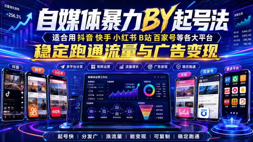 【2026.08.02】自媒体暴力搬运起号全攻略：抖音快手小红书B站百家号通用，稳定变现流量广告双收益-